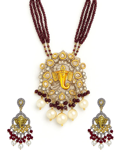 Lord Ganesha Maroon Color Necklace Set