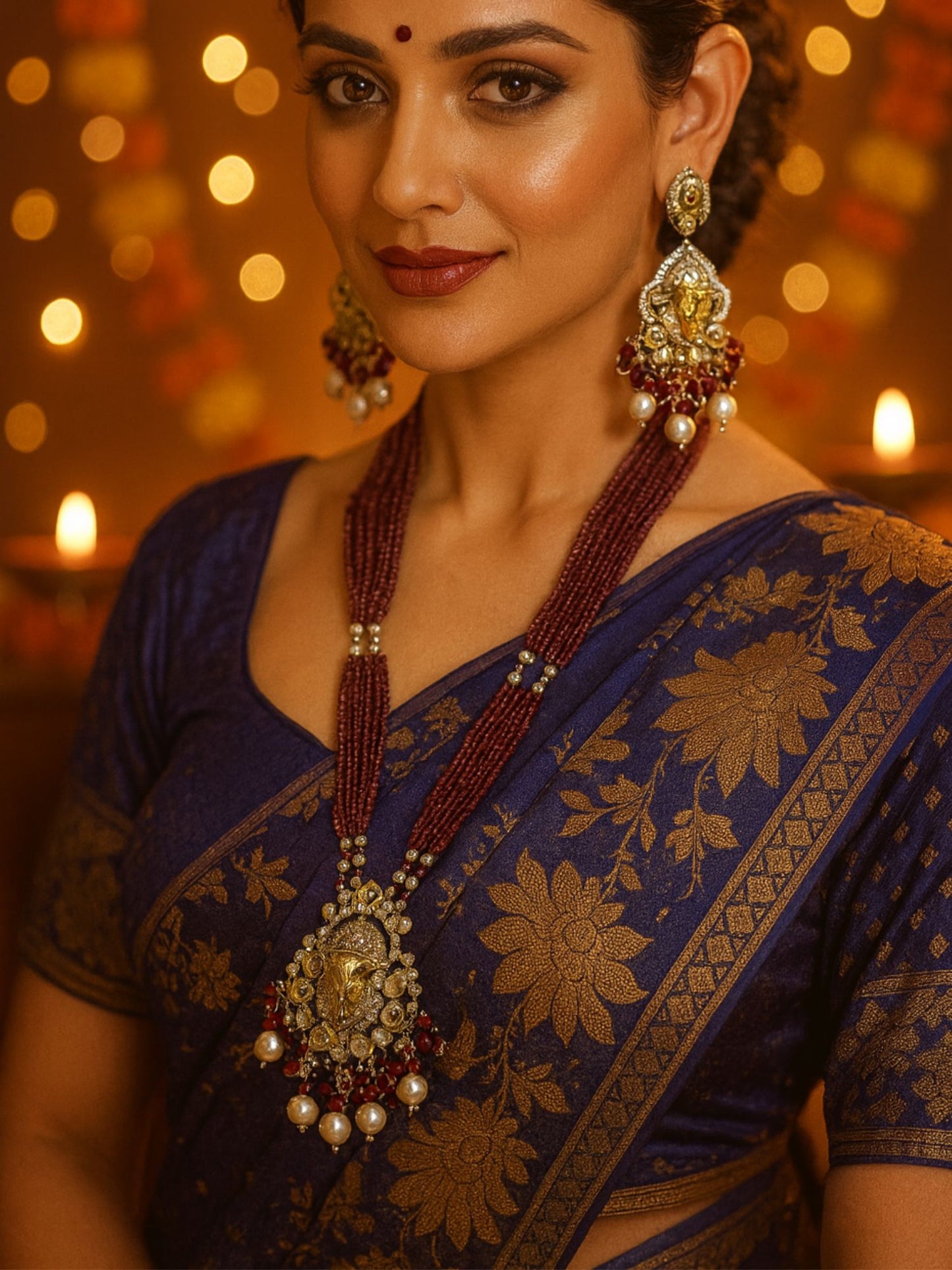 Lord Ganesha Red Color Necklace Set