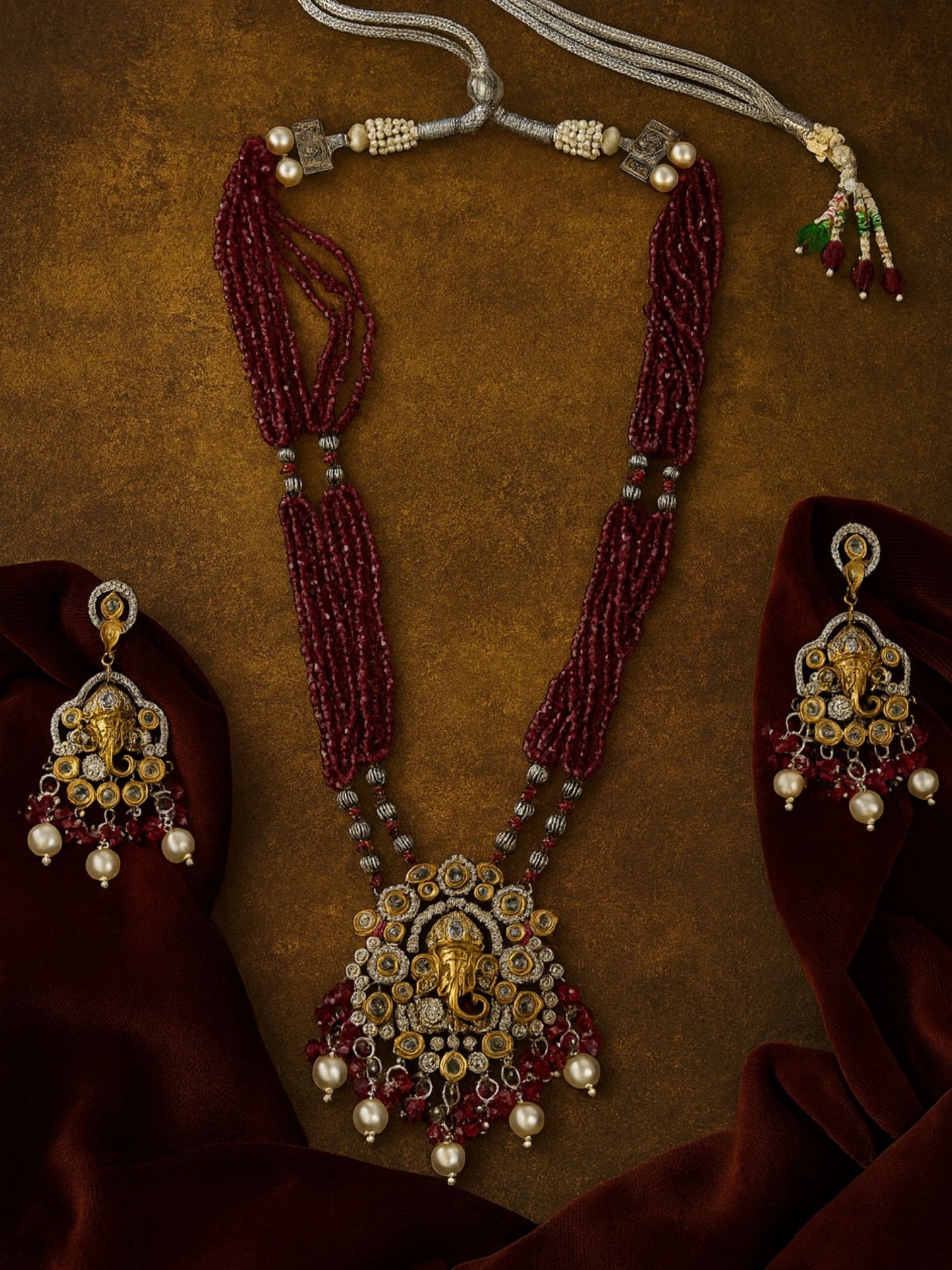 Lord Ganesha Red Color Necklace Set