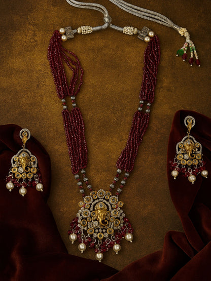 Lord Ganesha Red Color Necklace Set