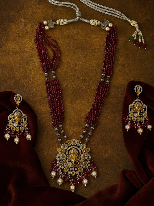 Lord Ganesha Red Color Necklace Set