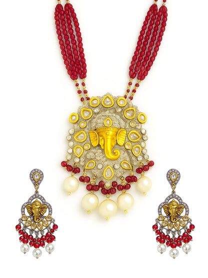 Lord Ganesha Red Color Necklace Set