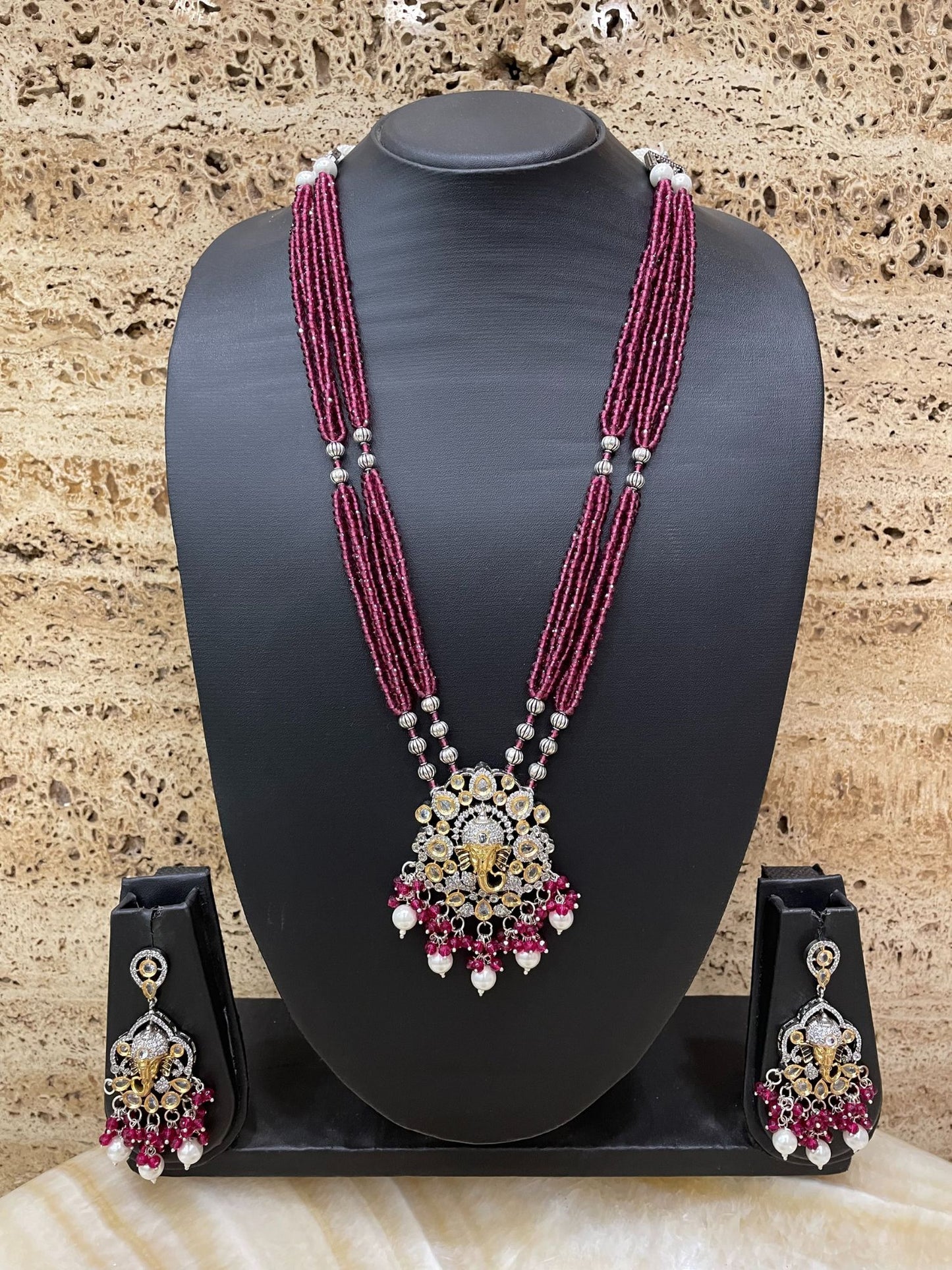 Lord Ganesha Red Color Necklace Set