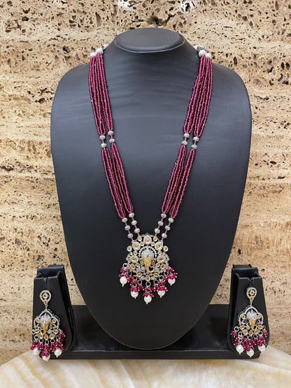 Lord Ganesha Red Color Necklace Set