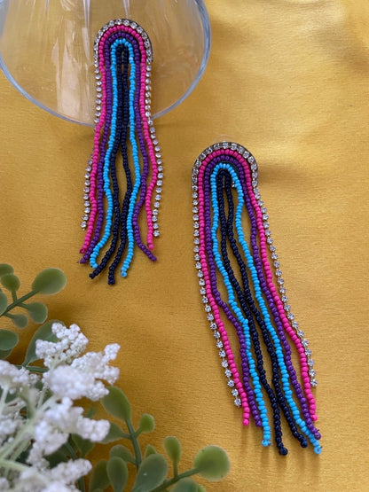 Beaded Earrings Long Tassel Design