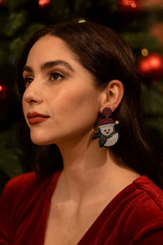Christmas Snowman Beaded Earrings
