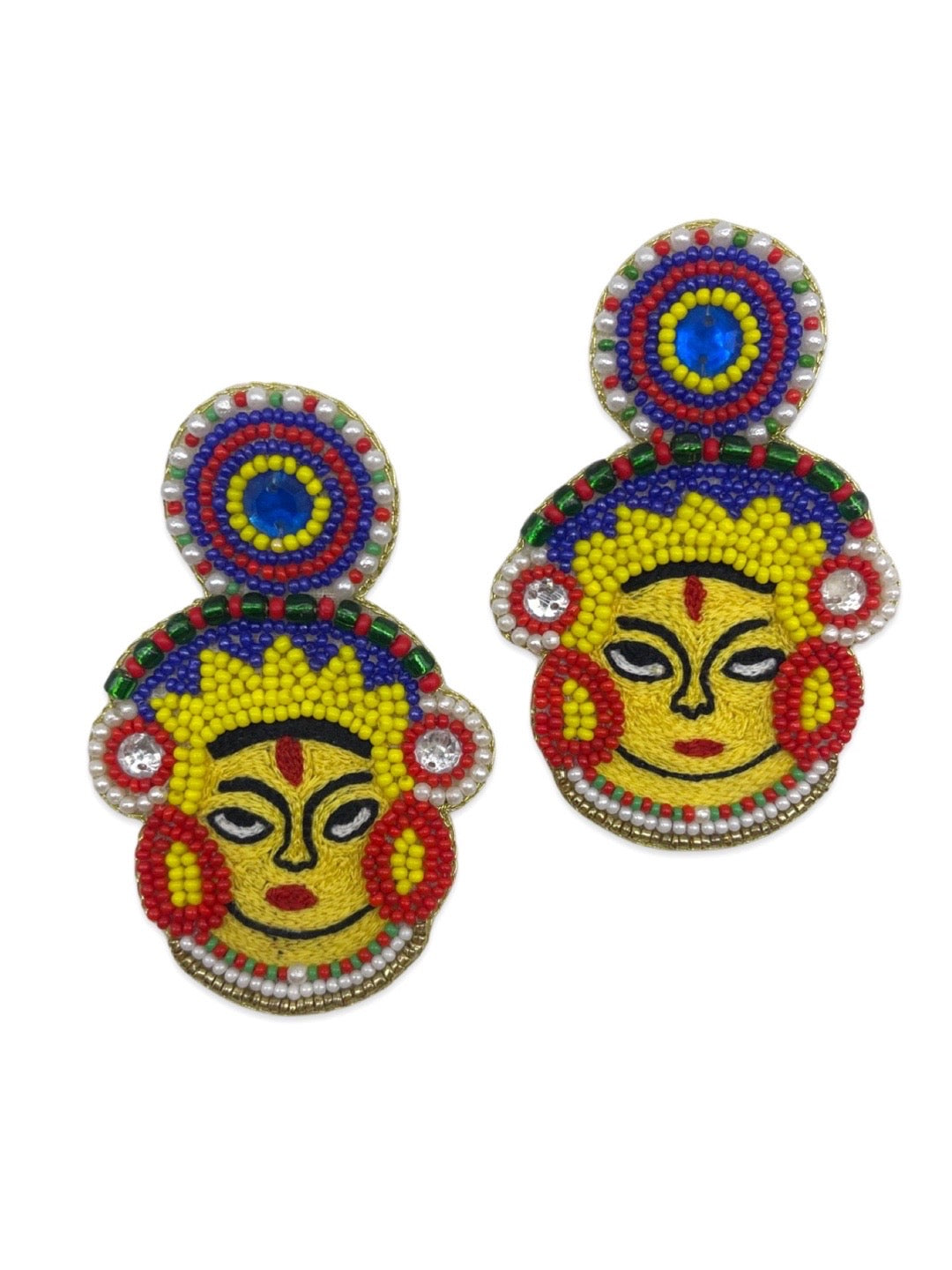 Colourful Beaded Bengali Maa Durga Puja Design Stud Earring Jewellery For Women