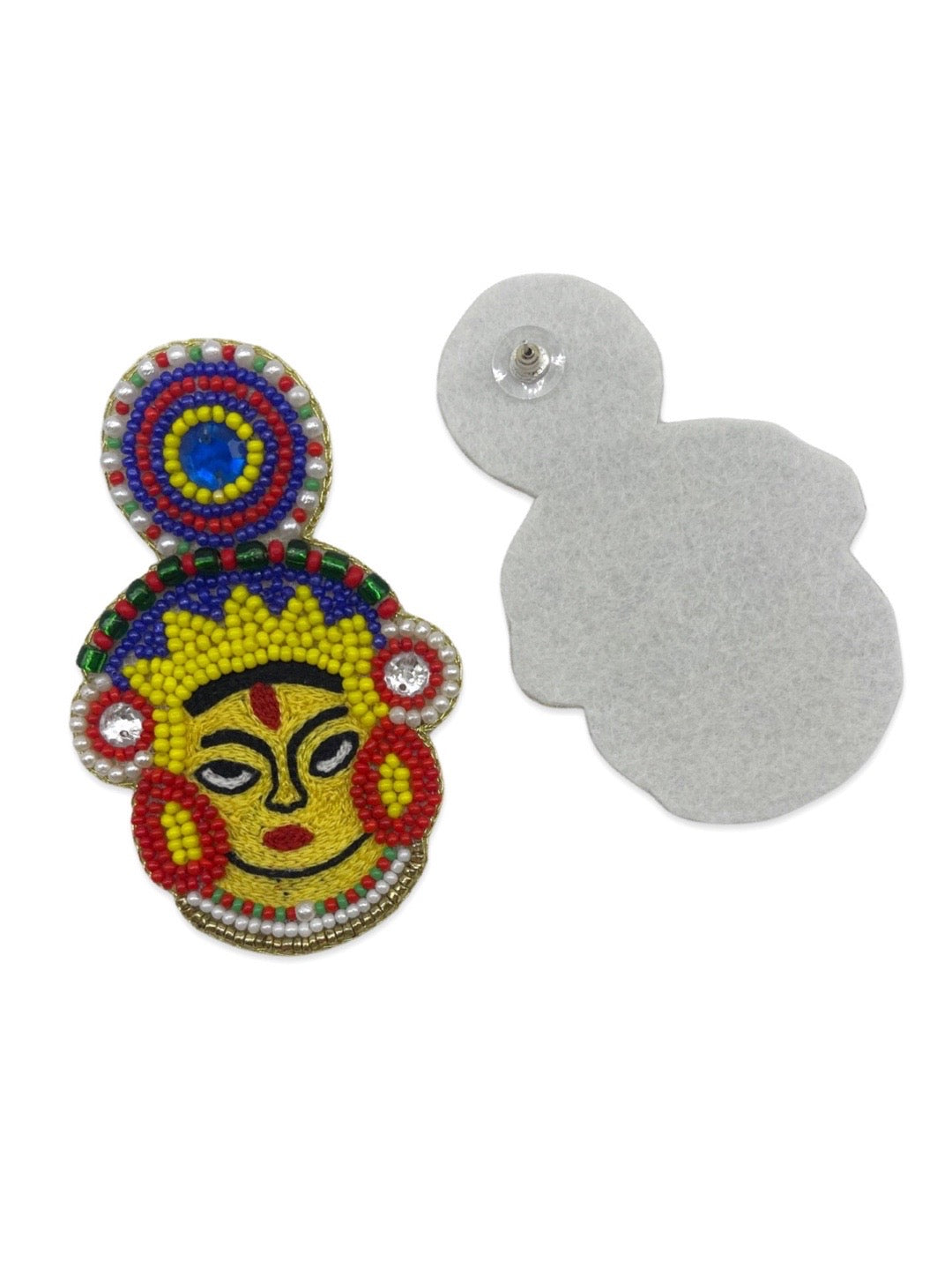 Colourful Beaded Bengali Maa Durga Puja Design Stud Earring Jewellery For Women