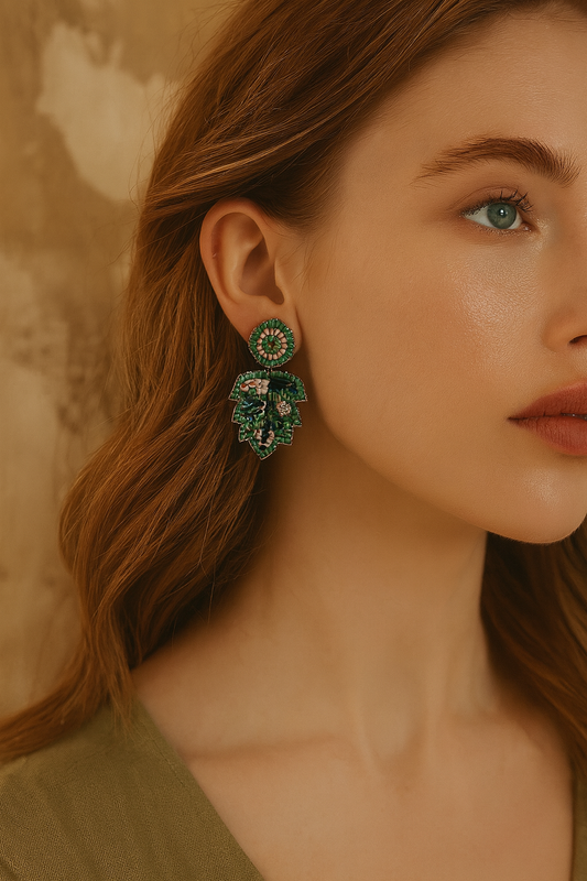 Vacation Leaf Dangler Beaded Earrings