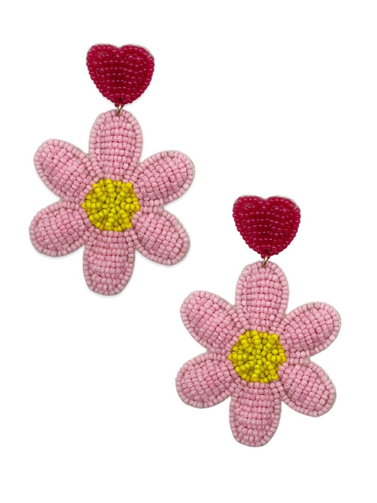 Colourful Beaded Flower & Hearts Design Dangler Earring Jewellery For Women