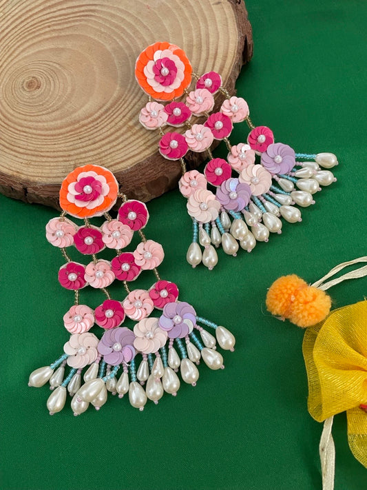 Sequence Beaded Earring Flower Design