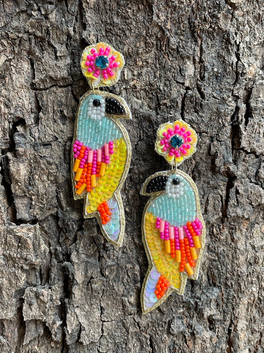 Colourful Beaded Parrot Bird Design Dangler Earring Jewellery For Women