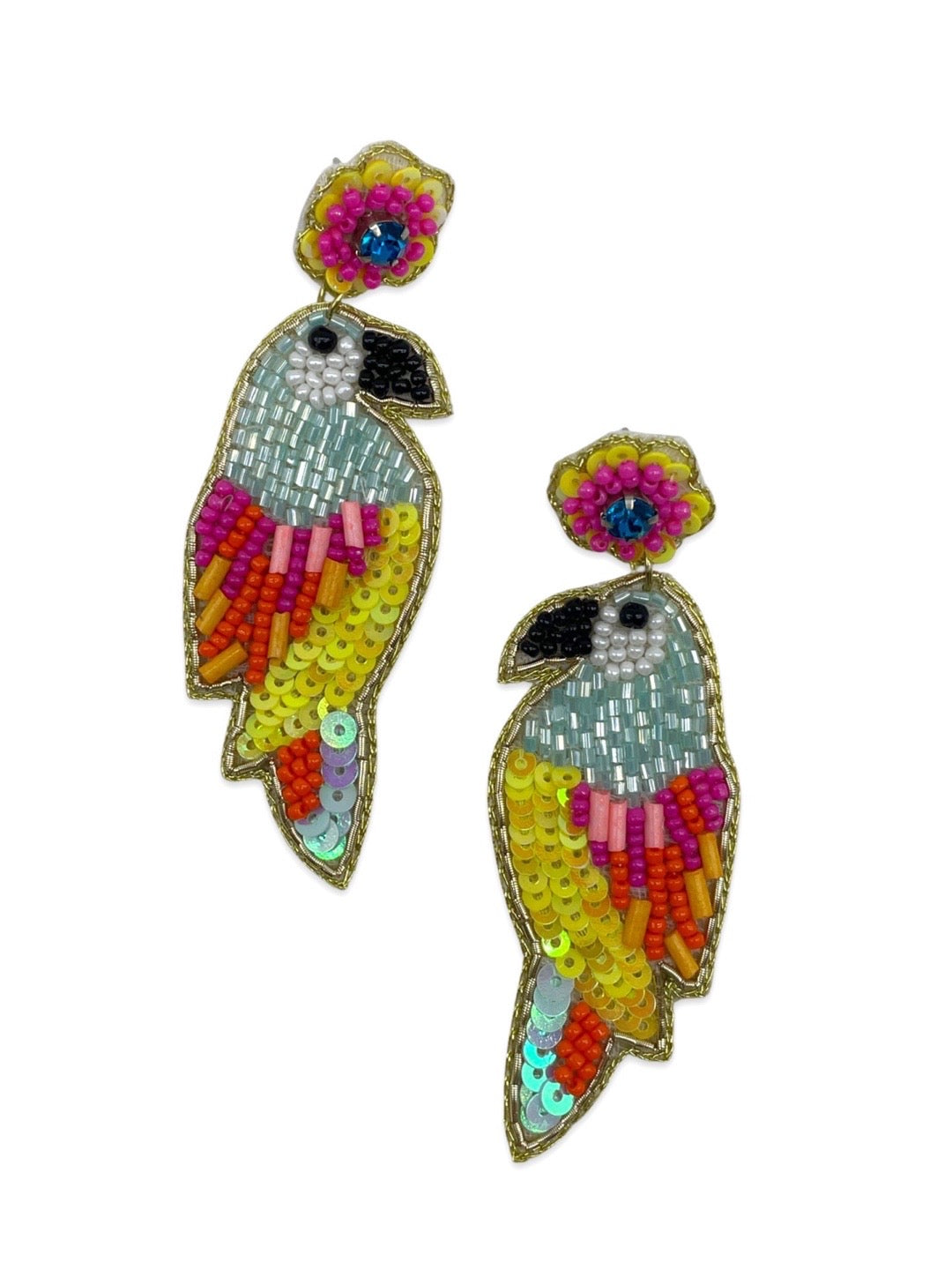 Colourful Beaded Parrot Bird Design Dangler Earring Jewellery For Women