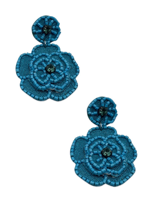 Beaded Earrings Blue Flower Design