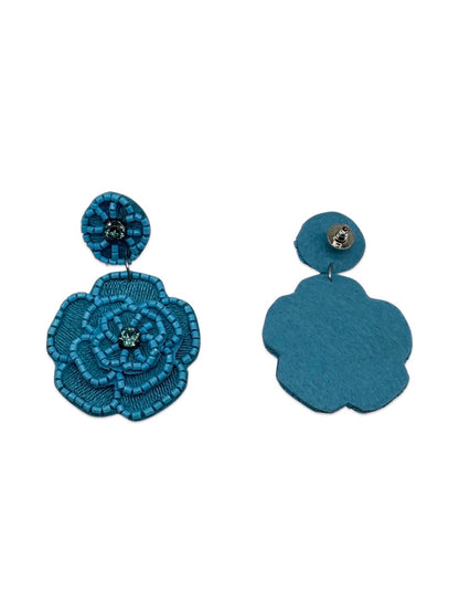 Beaded Earrings Blue Flower Design