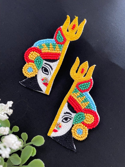 Beaded Earrings Durga Maa Design