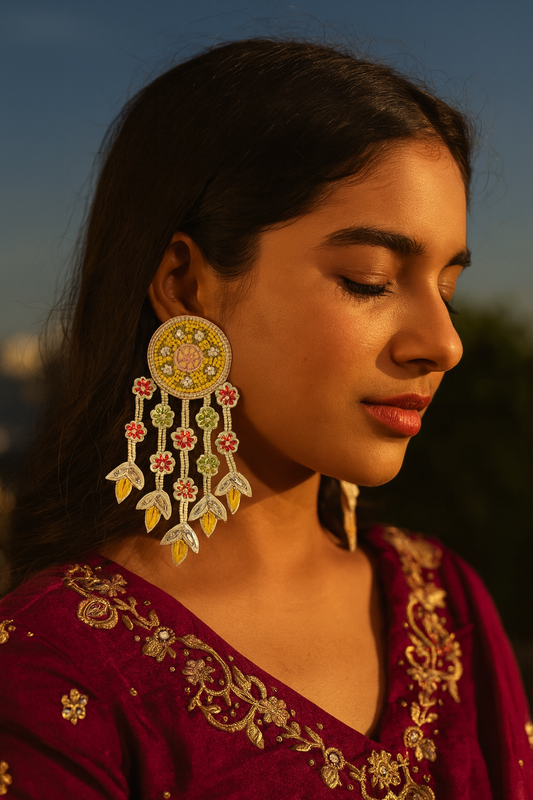 Bridal Flower Dangler Beaded Earrings