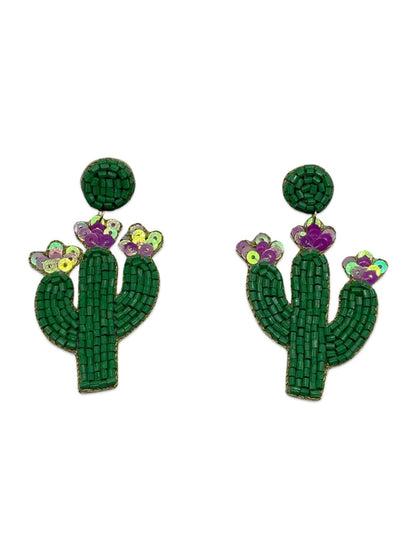 Beaded Earrings Cactus Flower Design