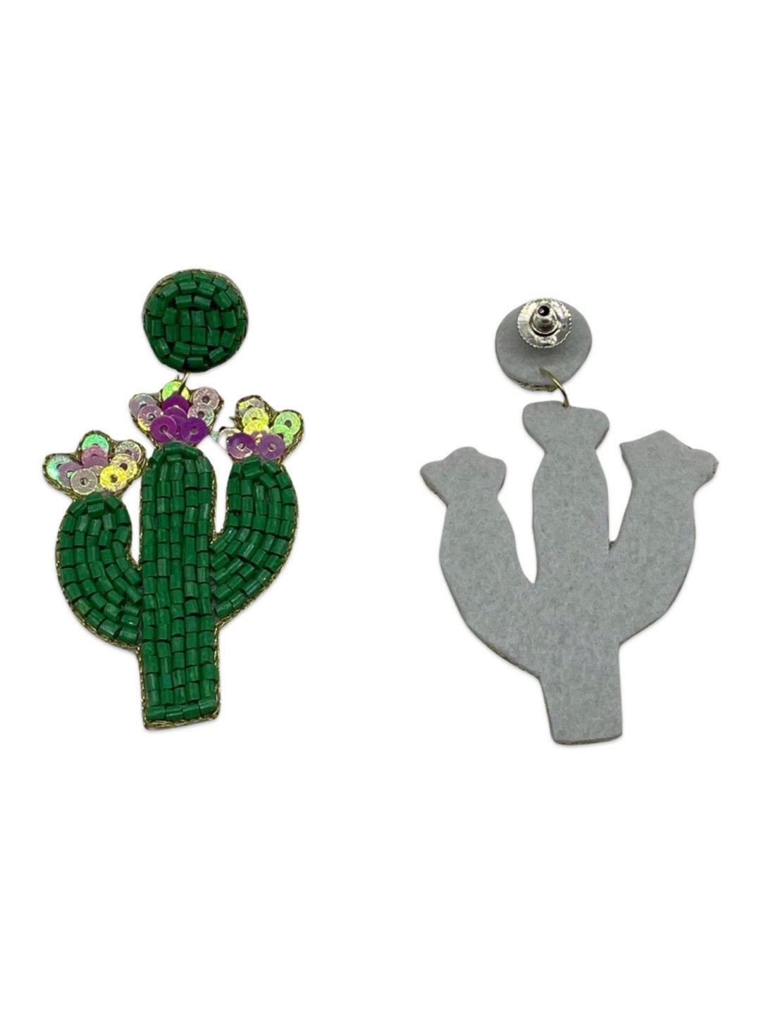 Beaded Earrings Cactus Flower Design