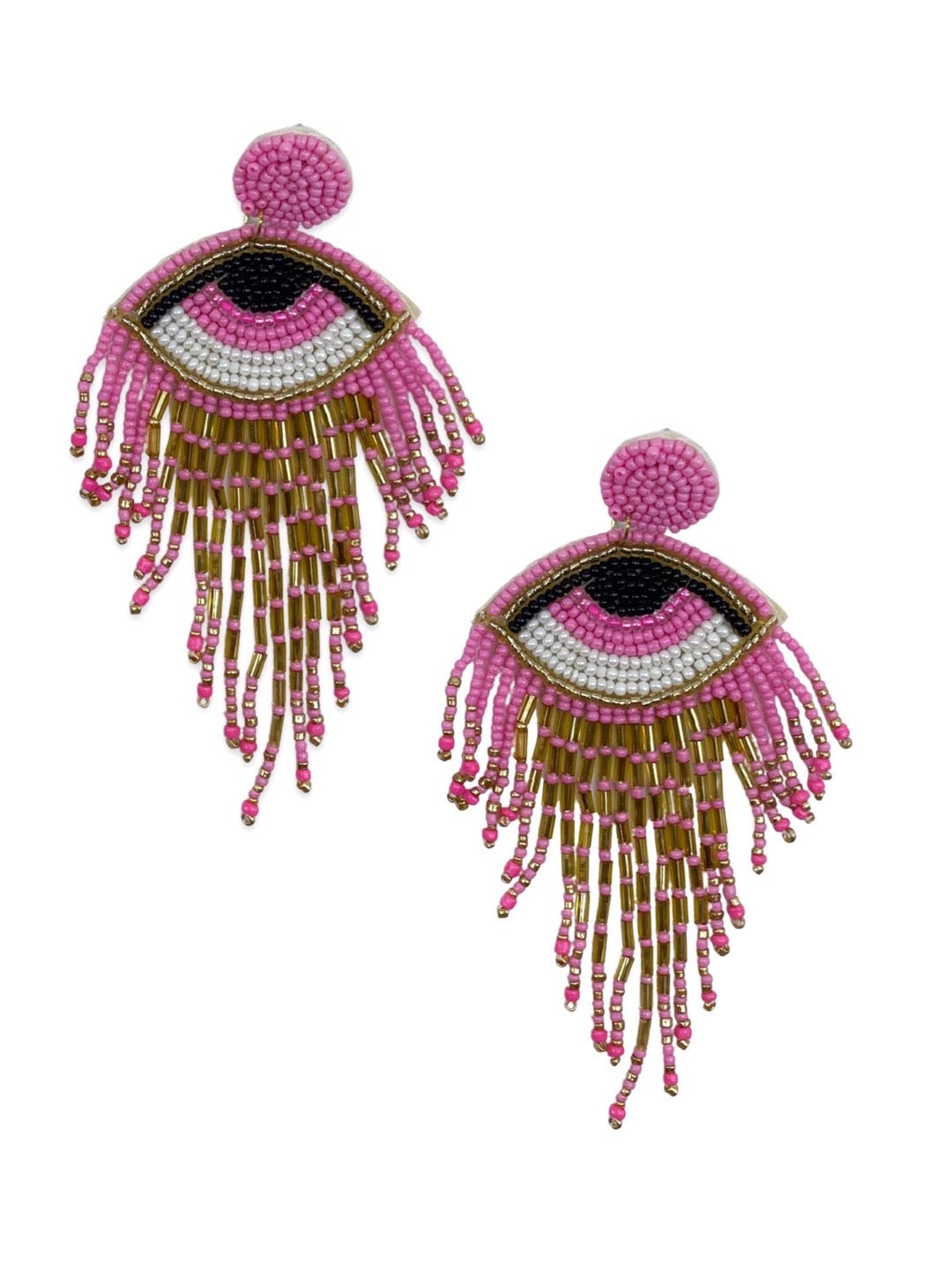 Colourful Beaded Evil Eye With Tassel Design Dangler Earring Jewellery For Women