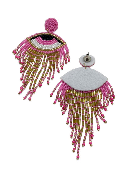 Colourful Beaded Evil Eye With Tassel Design Dangler Earring Jewellery For Women