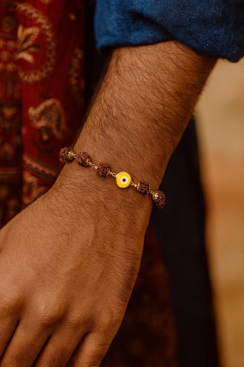 Green Color Evil Eye Mens Rudraksha Bracelet