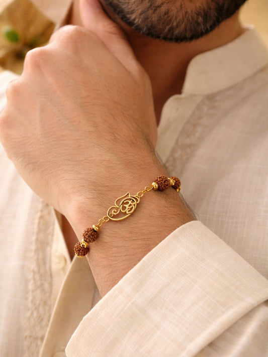 Rudraksha Rakhi Bracelet for Men with Ganesha Charm