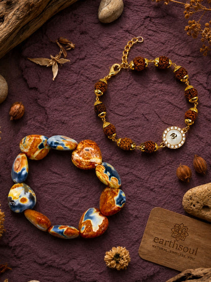 (Set of 2) Om Rudraksha Stone Heart Lumba Rakhi for Bhaiya Bhabhi