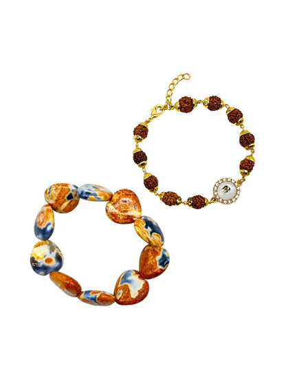 (Set of 2) Om Rudraksha Stone Heart Lumba Rakhi for Bhaiya Bhabhi