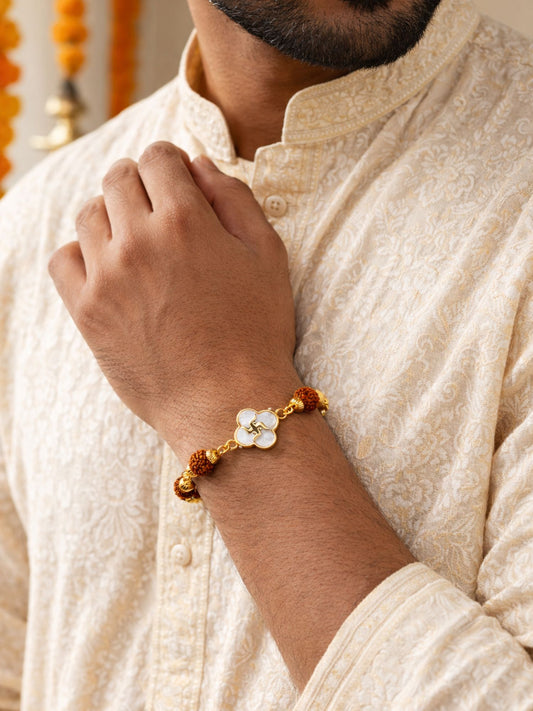 Rudraksha Rakhi Bracelet for Men with Gold Swastik Charm