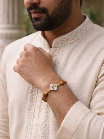 Rudraksha Rakhi Bracelet for Men with Gold Swastik Charm