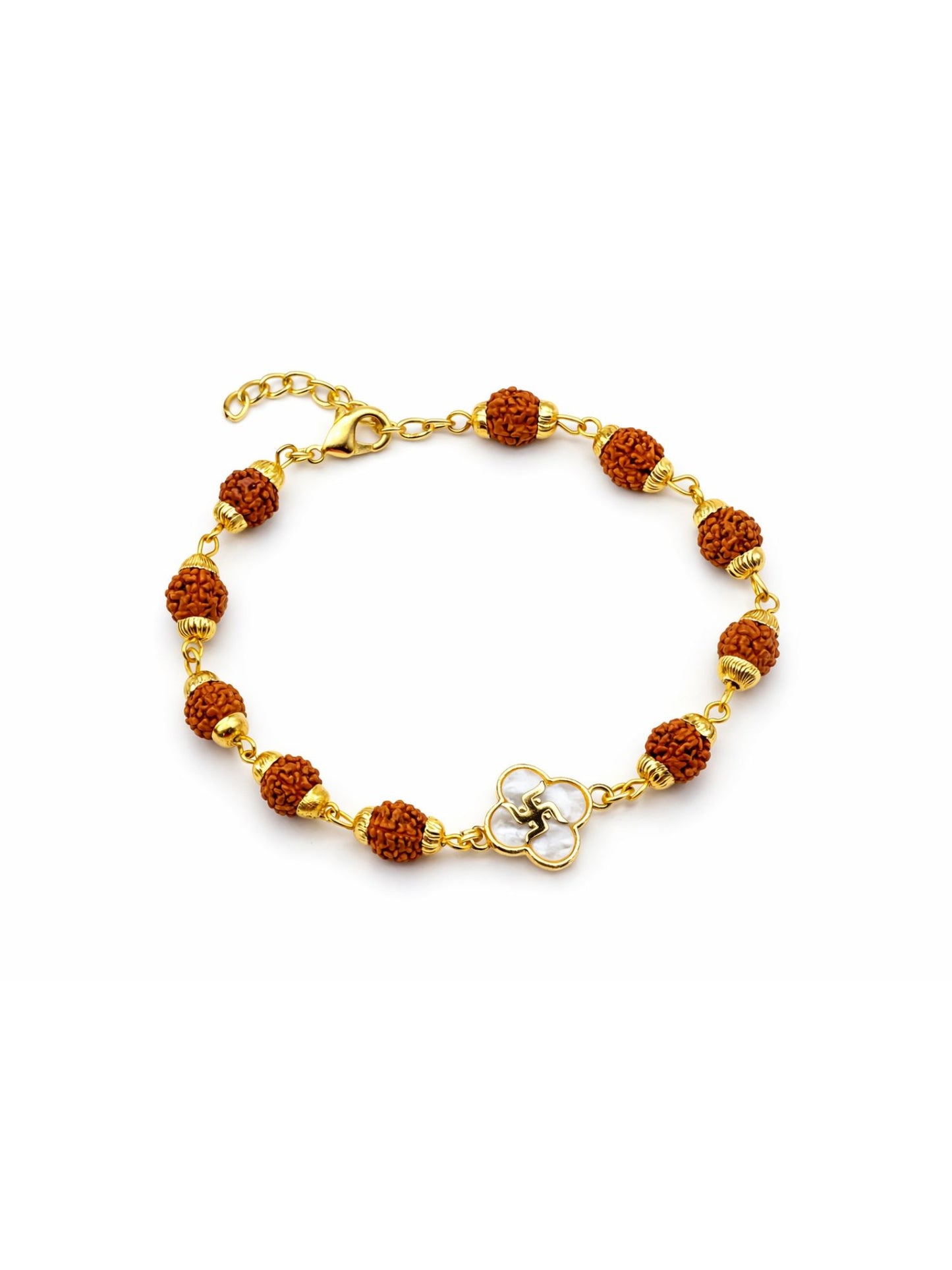Rudraksha Rakhi Bracelet for Men with Gold Swastik Charm