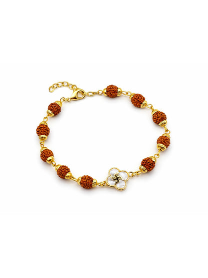 Rudraksha Rakhi Bracelet for Men with Gold Swastik Charm