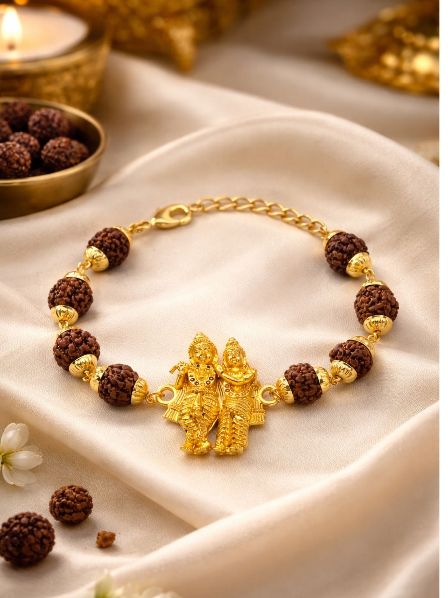 Men’s Rudraksha Rakhi Bracelet with Radha Krishna Charm
