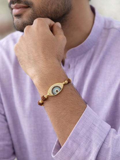 Men’s Rudraksha Rakhi Bracelet with Evil Eye Charm