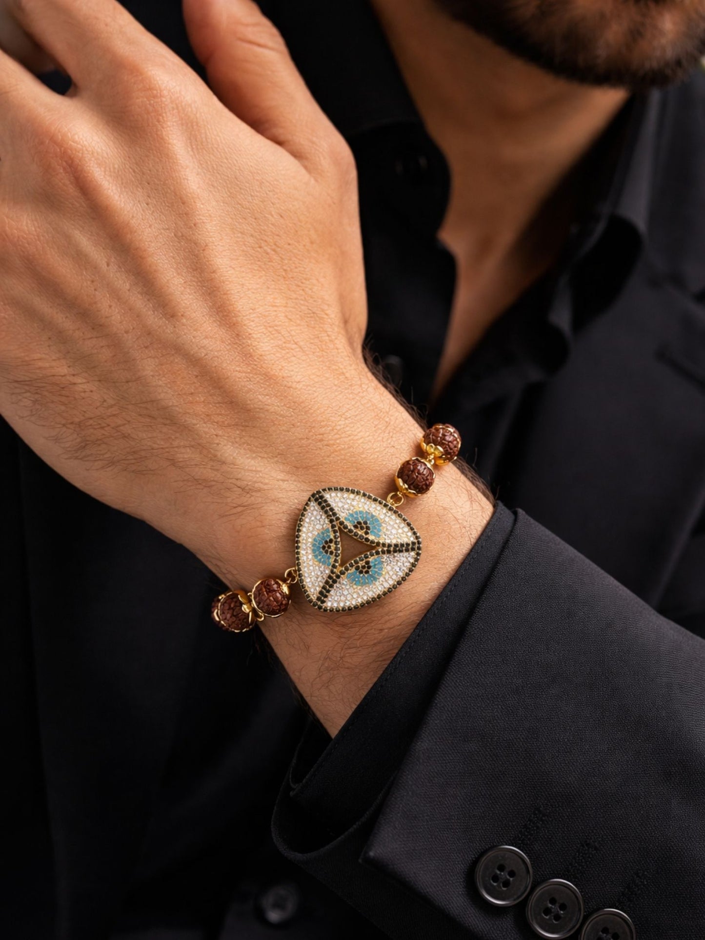 Men’s Rudraksha Evil Eye Triangle Rakhi Bracelet