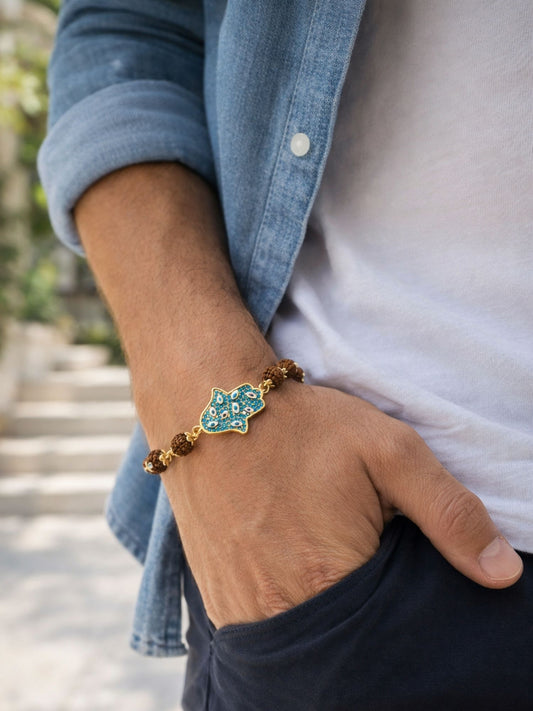 Rudraksha Rakhi Bracelet for Men with Evil Eye Charm