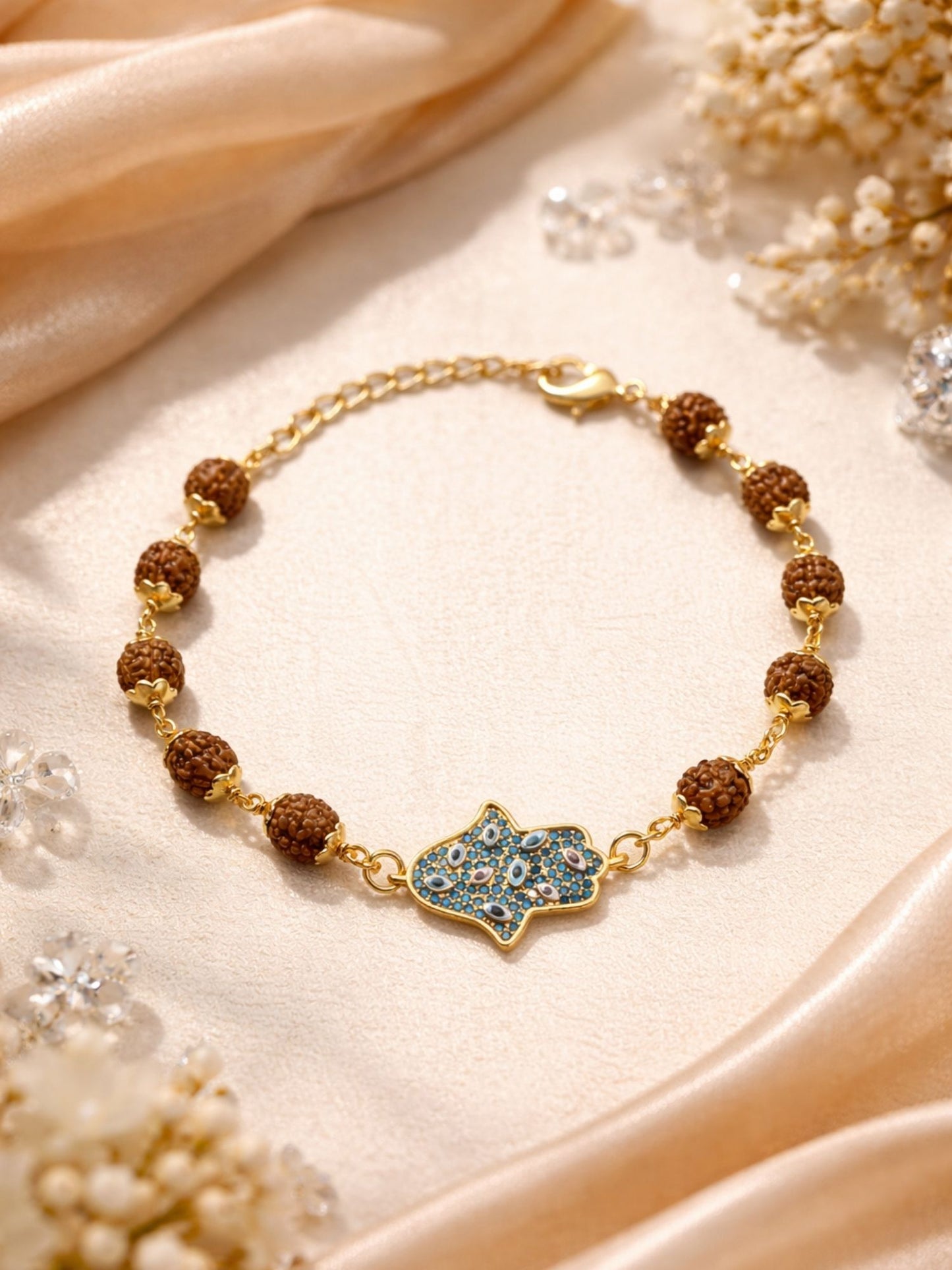 Rudraksha Rakhi Bracelet for Men with Evil Eye Charm