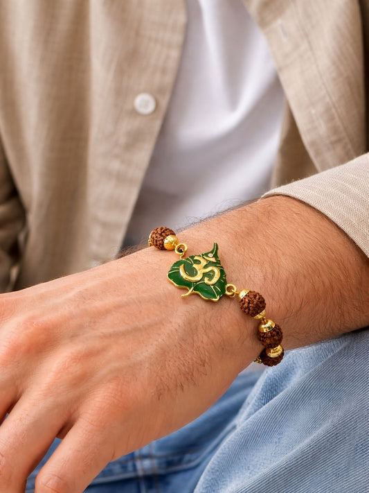 Men’s Rudraksha Rakhi Bracelet with Om Leaf Charm