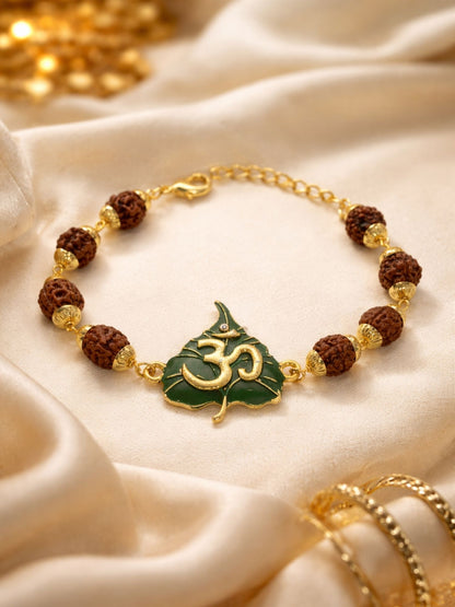 Men’s Rudraksha Rakhi Bracelet with Om Leaf Charm