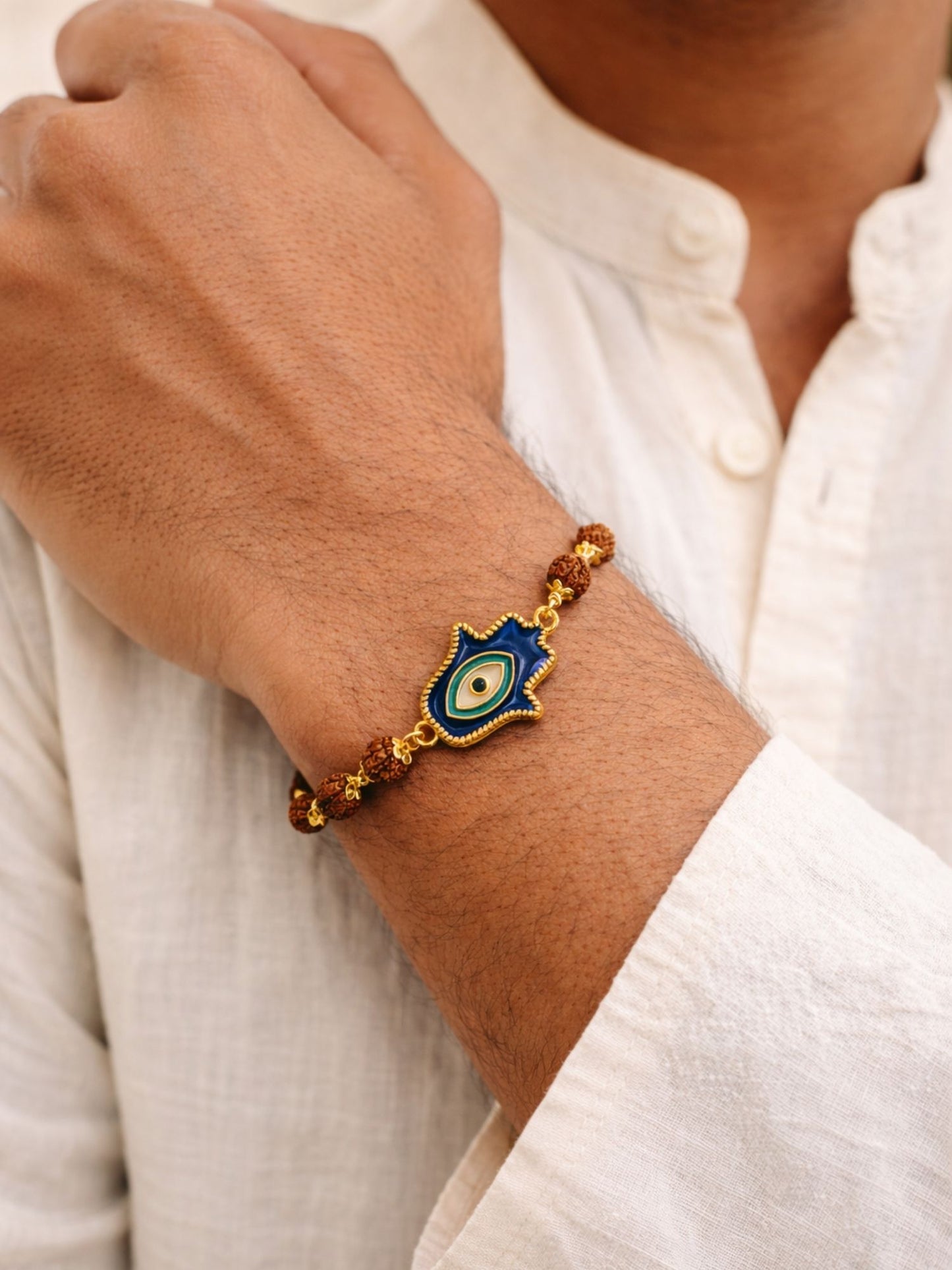 Men’s Rudraksha Rakhi Bracelet with Evil Eye Charm