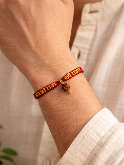 "Jai Shree Ram" Rudraksha Rakhi Bracelet for Men with Sacred Red Thread