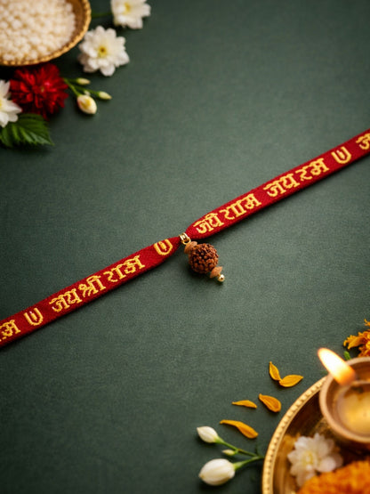 "Jai Shree Ram" Rudraksha Rakhi Bracelet for Men with Sacred Red Thread