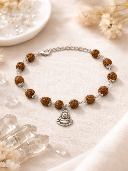Men’s Rudraksha Rakhi Bracelet with Silver Buddha Charm