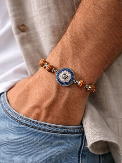 Men’s Rudraksha Rakhi Bracelet with Evil Eye Charm