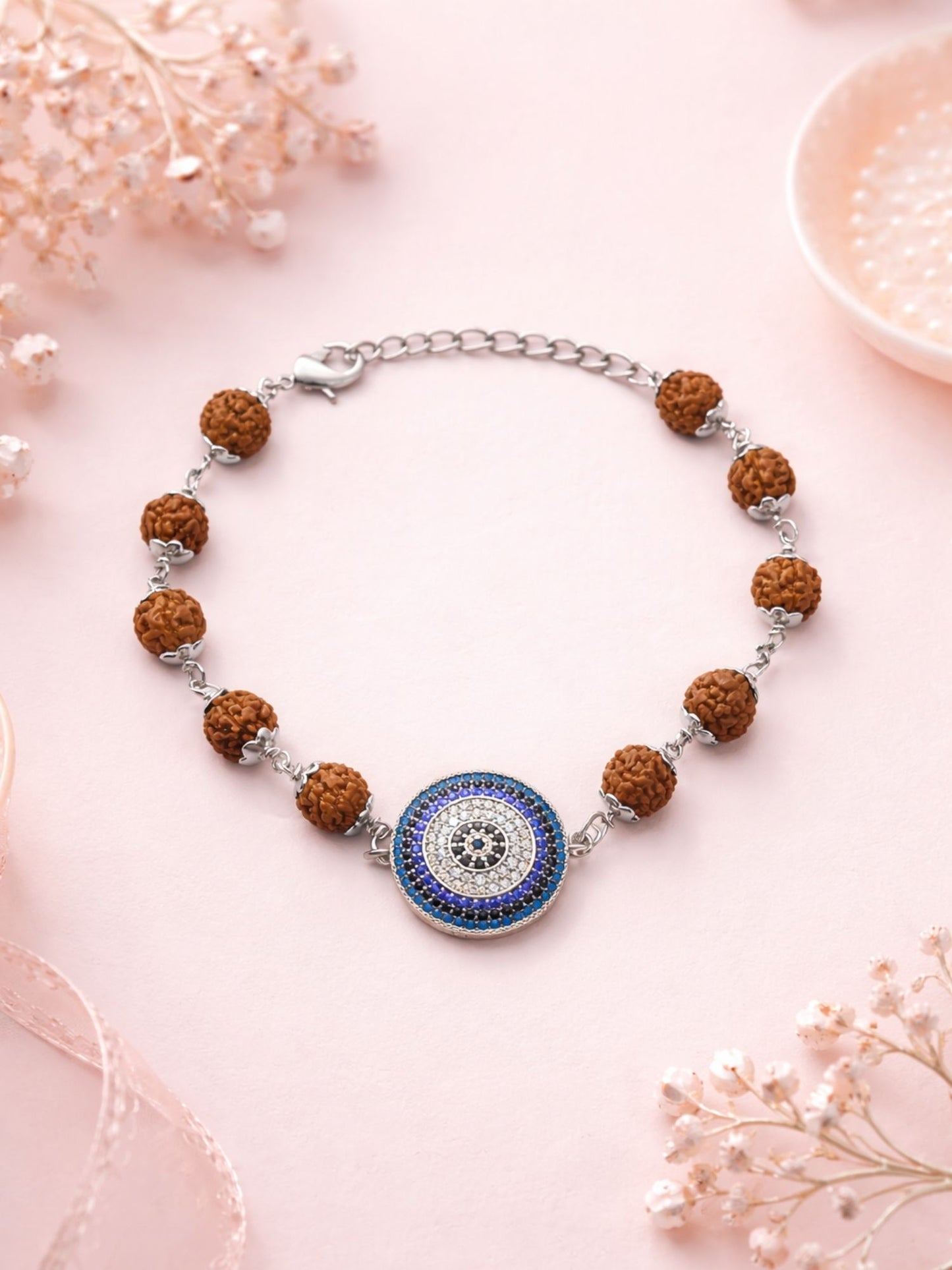 Men’s Rudraksha Rakhi Bracelet with Evil Eye Charm