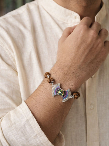 Men’s Rudraksha Rakhi Bracelet with Diamond Bow Charm