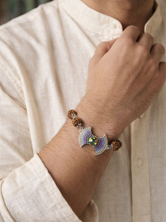 Men’s Rudraksha Rakhi Bracelet with Diamond Bow Charm
