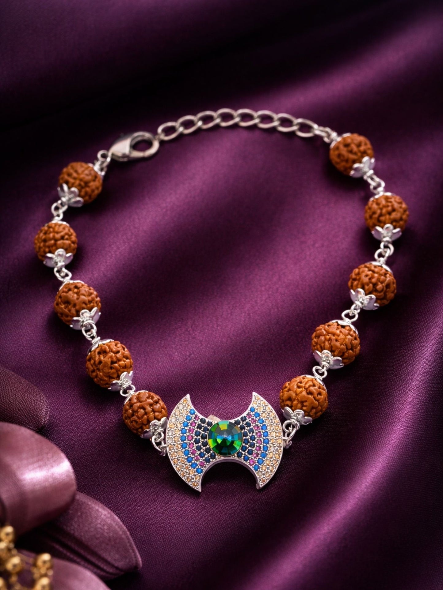 Men’s Rudraksha Rakhi Bracelet with Diamond Bow Charm