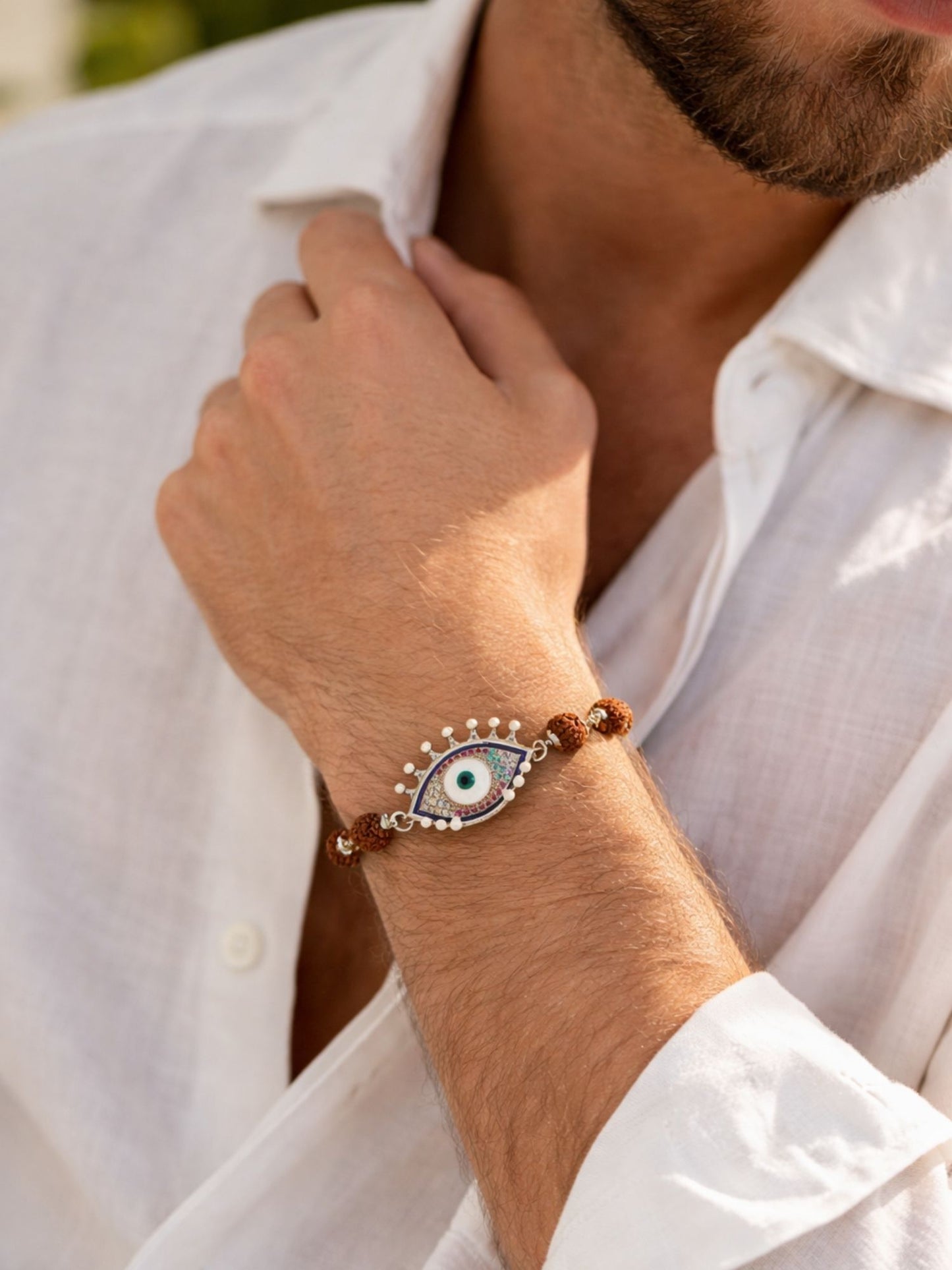 Men’s Rudraksha Rakhi Bracelet with Evil Eye Charm